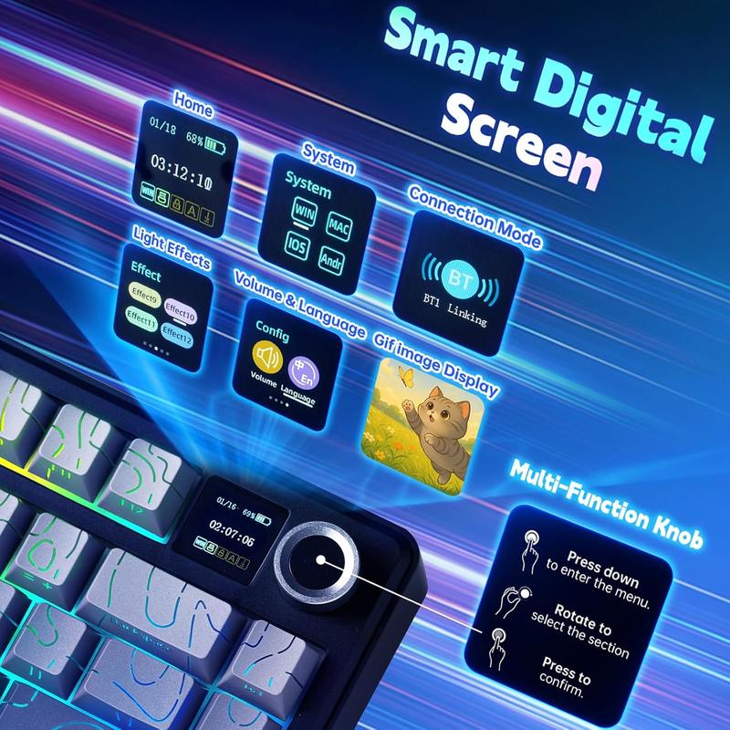 Aula F75 MAX Wireless Mechanical Keyboard with TFT Screen and Knob, Gasket Keyboard in 75% Layout, Hot Swappable Gaming Keyboard for PC/Mac/Linux