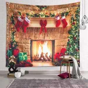 60inx40in Sevendec Christmas Tapestry Fireplace Xmas Wall Tapestry Tree Stocking Gift Box Tapestry Wall Hanging for Party Livingroom Bedroom Dorm Home Decor W59 x L51