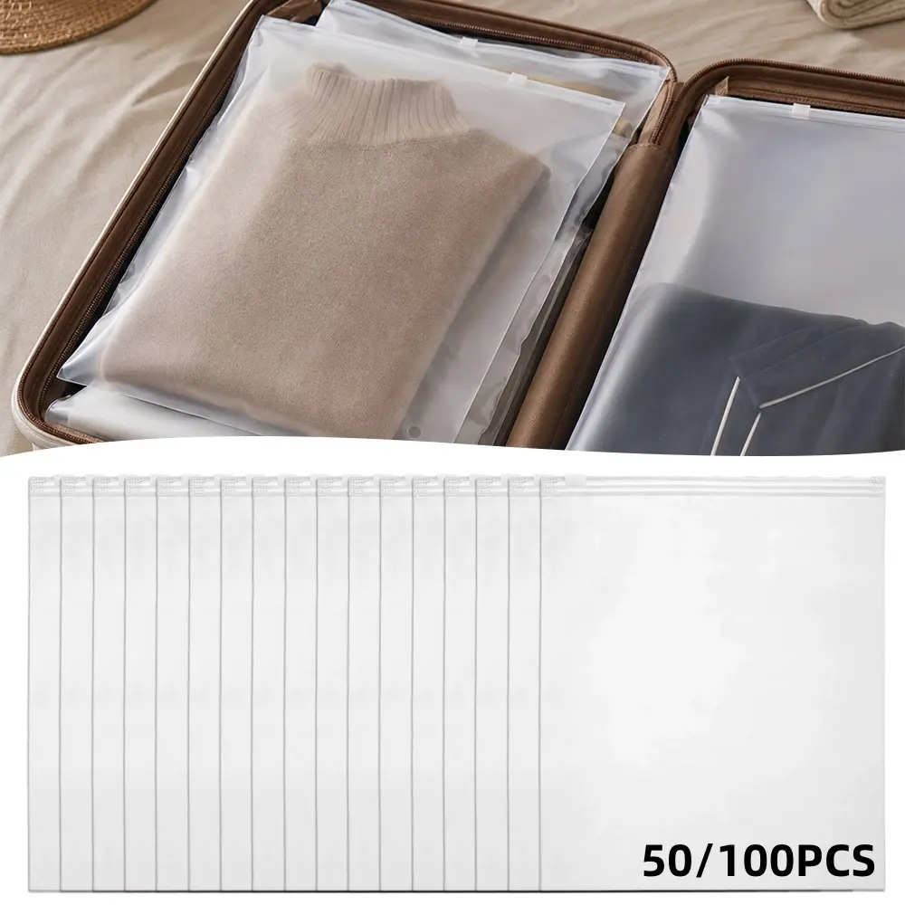 100Pcs 10x13in Matte Transparent Zipper Garment Bags - Frosted Durable Polyethylene Pouches, No Vent Holes, Waterproof Reusable, Bag Organization, Compact Design, Long-Lasting Use for Small Business Shipping & Home Storage