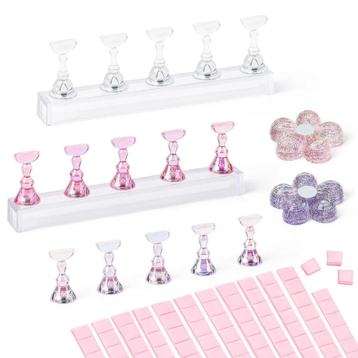 Nail Stand for Press On Nails, Fake Nail Holder for Painting Nails, Solid Acrylic Nail Stands for Nail Practice with Reusable Putty Gift Box for Home DIY Beginner Salon Supplies