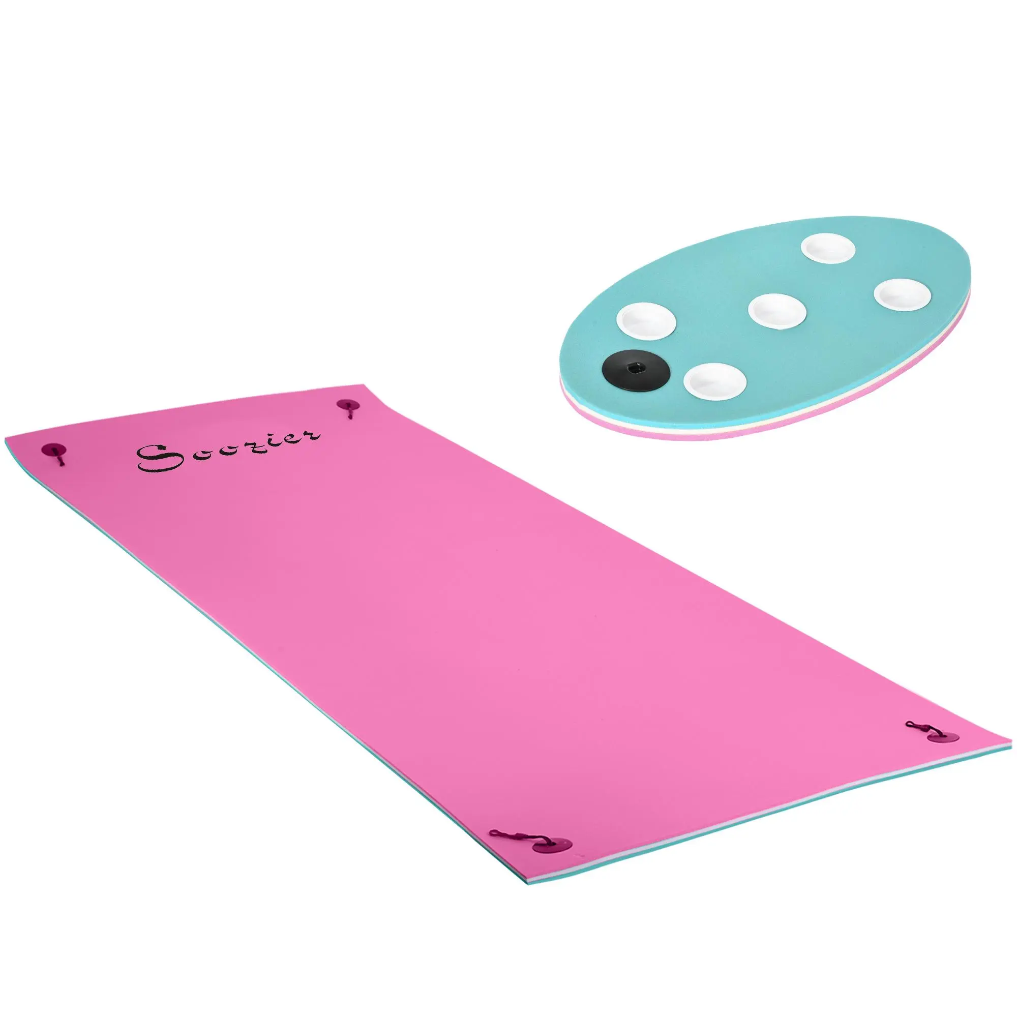 Soozier 12'x5' XPE Foam Resilient Lily Pad Floating Mat - 3-Layer Lightweight Roll-Up Water Dock with Cup Holder Table, for 2-3 People, Relax on Lake/Pool, Easy Cleaning, Pool Day Vibes Convenience