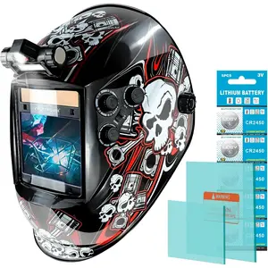 Large View 3.94" x 3.15" Helmet Auto Darkening Hood with LED Light Powered True Color 4 Arc Sensor Mask Wide Shade 4/5-9/9-13 Weld Helmet with Grinding (KTS-QLS03)