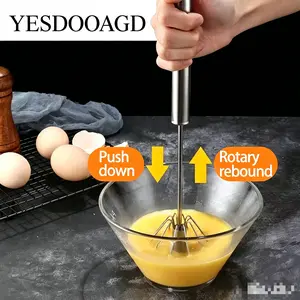 Steel Egg Whisk, Hand Push Rotary Whisk Blender, Versatile Easy Whisk, Hand Push Mixer Stirrer for Beating Eggs, Frothing Milk, Blending, Mixing, Whipping Smoothies & Shakes-B