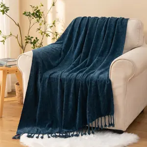 Battilo I Chunky Soft Chenille Tassel Throw Blanket (50"x60") - Breathable Warm, Soft Warm, No Shedding, Tassel Detail Chenille-Style Oversized Throw for Sofa, Office Decor & Nap Use, Breathable Warm Blanket, Soft Warm Blanket