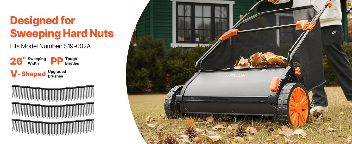 VEVOR 3 Packs Lawn Sweeper Brush Replacement, Compatible with VEVOR 26 inch Lawn & Leaf Collector Sweepers, Yard Sweeper Brush Paddle with Durable V-Shaped Bristles for Easy Grass Leaf Cleanup