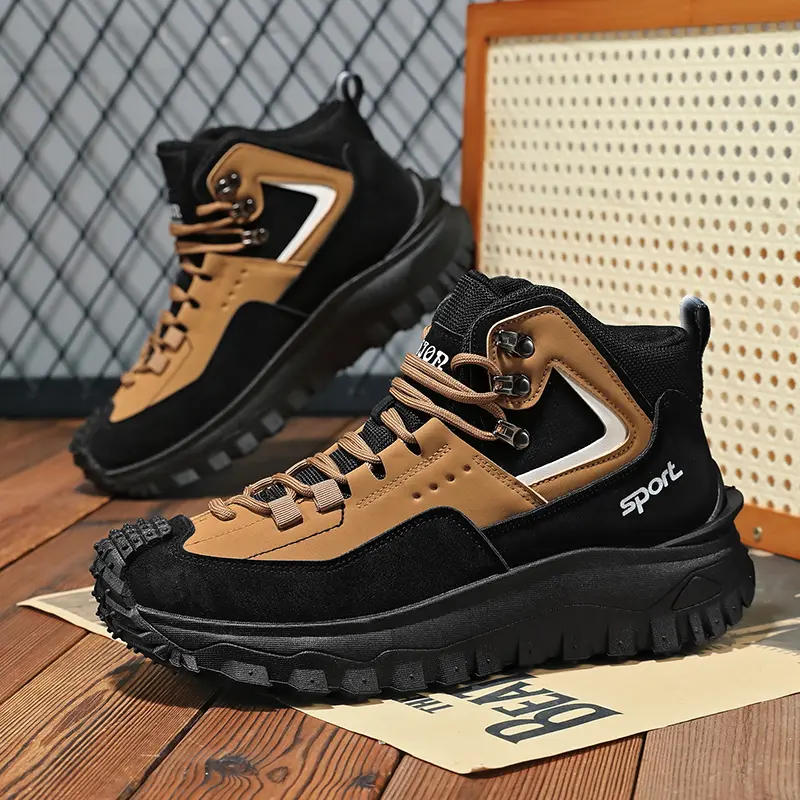 Men's hiking boots with thick soles, lightweight and comfortable shock absorption, fashionable hiking boots, wear-resistant, anti slip, elastic and strong grip, fashionable men's boots