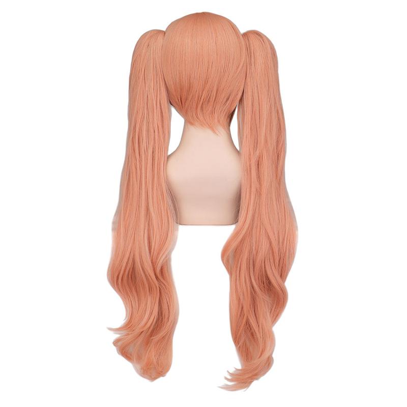 Danganronpa Enoshima Junko Cosplay Wig Pink Long Wavy With Ponytail Clip Heat Resistant Cosplay Wig