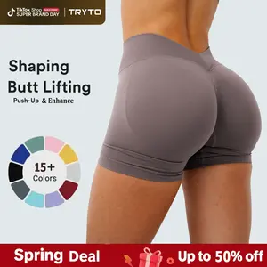 TRYTO LJ V-Back Scrunch Shorts Sports Yoga Women Workout Fitness Sportswear Activewear Gym Outdoor Running Short