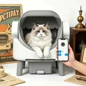 Open‑Top Smart Automatic Cat Litter Box, Self‑Cleaning Kitty Toilet with App Remote Monitor, Infrared Safety Protection & Odor Isolation, Extra Large Space Suitable for Large Indoor Cats & Multi‑Cat Homes
