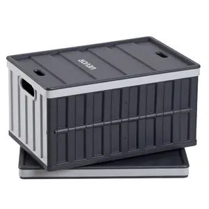 fathersdaygift VEVOR Plastic Collapsible Storage Bins with Lids, 65L 2 Packs, Stackable Folding Storage Crates with Handles, Holds 84 lbs Per Bin, Heavy Duty Containers, Space-Saving Baskets, for Home Organizing