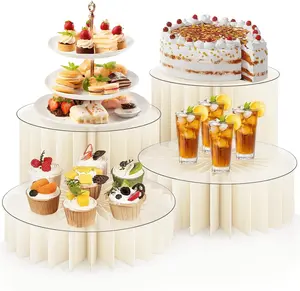 Buffet Risers, 4 count  Risers for Buffet Table,  Risers Display Stands with Foldable Bases, Clear Dessert & Cake Stands, Tall Cylinder Stands for Party, Wedding, Event Decor