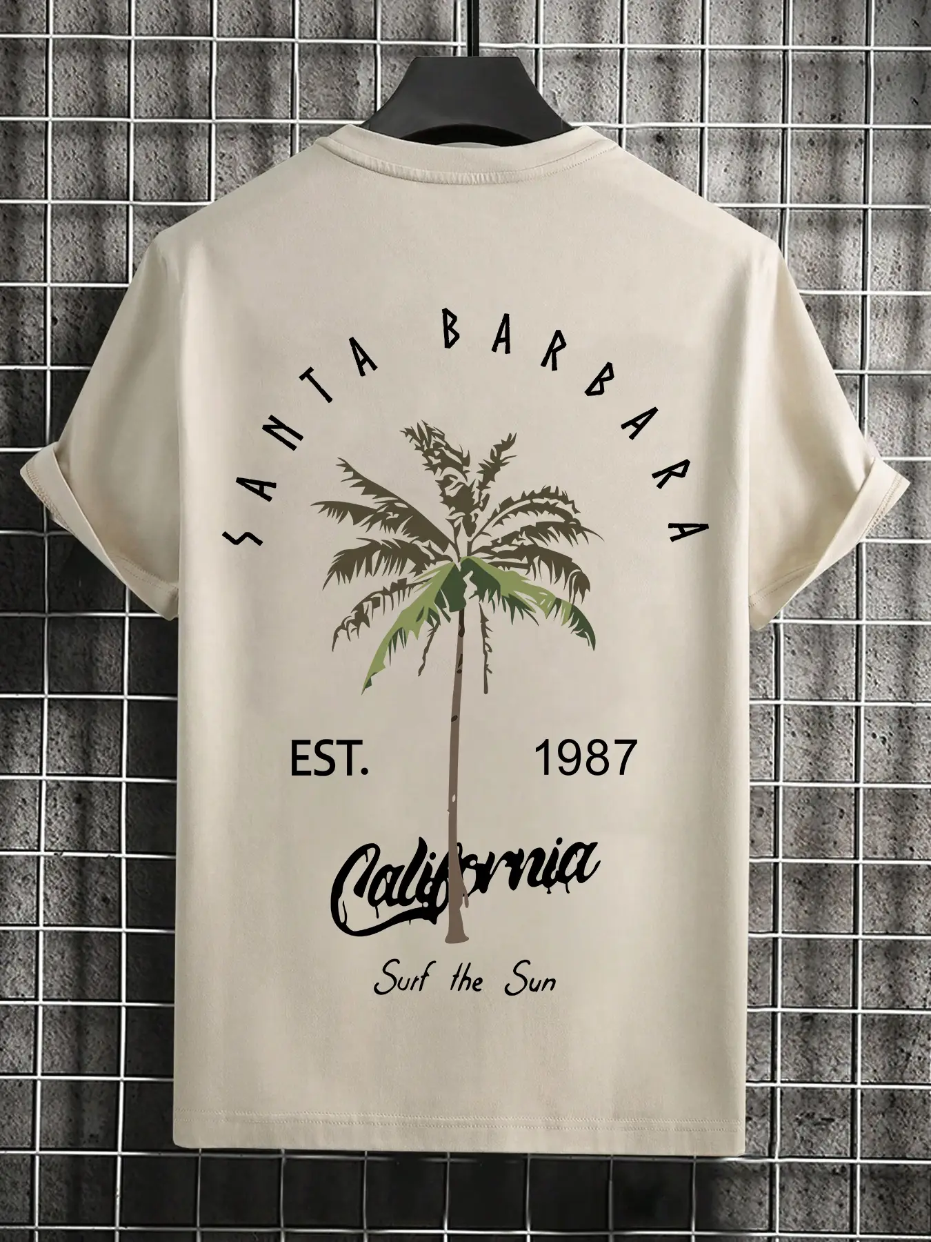 Men's Letter & Tree Print Drop Shoulder Tee, Regular Fit Fashion Graphic Crew Neck T-Shirt, Men Clothes for Summer