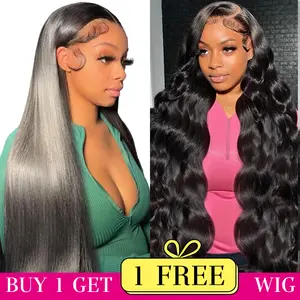 [Combo sale 28"&22"] buy 1 get 2 wig" 28Inch 13x4 Straight Hair Lace Front Wigs +22Inch Body wave HumanHair Hair Pre Plucked HD Transparent Lace FrontalHumanHair Wigs 180% Density