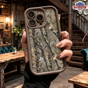 Cool Woodland Tree Camouflage Pattern Aesthetic Design Case for iPhone 17 16 15 14 Pro Max 13 12 11 XR XS Plus Air Slim Shockproof Anti Drop Protective Durable TPU Cover