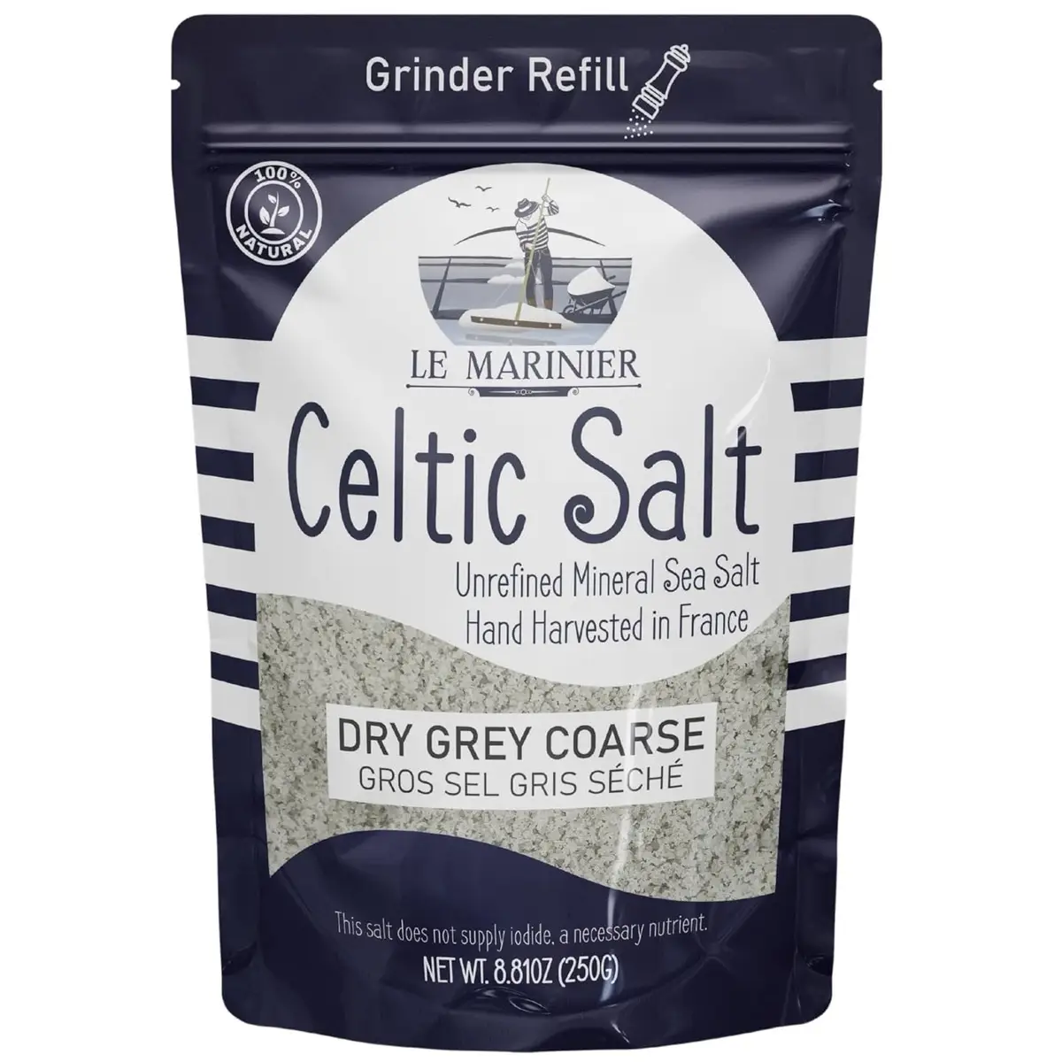 Le Marinier French Sea Salt Dry Grey 0.6lb Mineral-Rich Unrefined Sea Salt 100% Natural Hand Harvested Light Grey Electrolyte Low Sodium