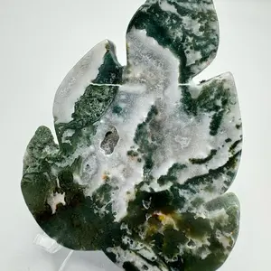 #4 Moss Agate Leaf Carving ~ Natural Crystal Natural Stone ~ Healing~ Prodperity Abundance ~ Balancing