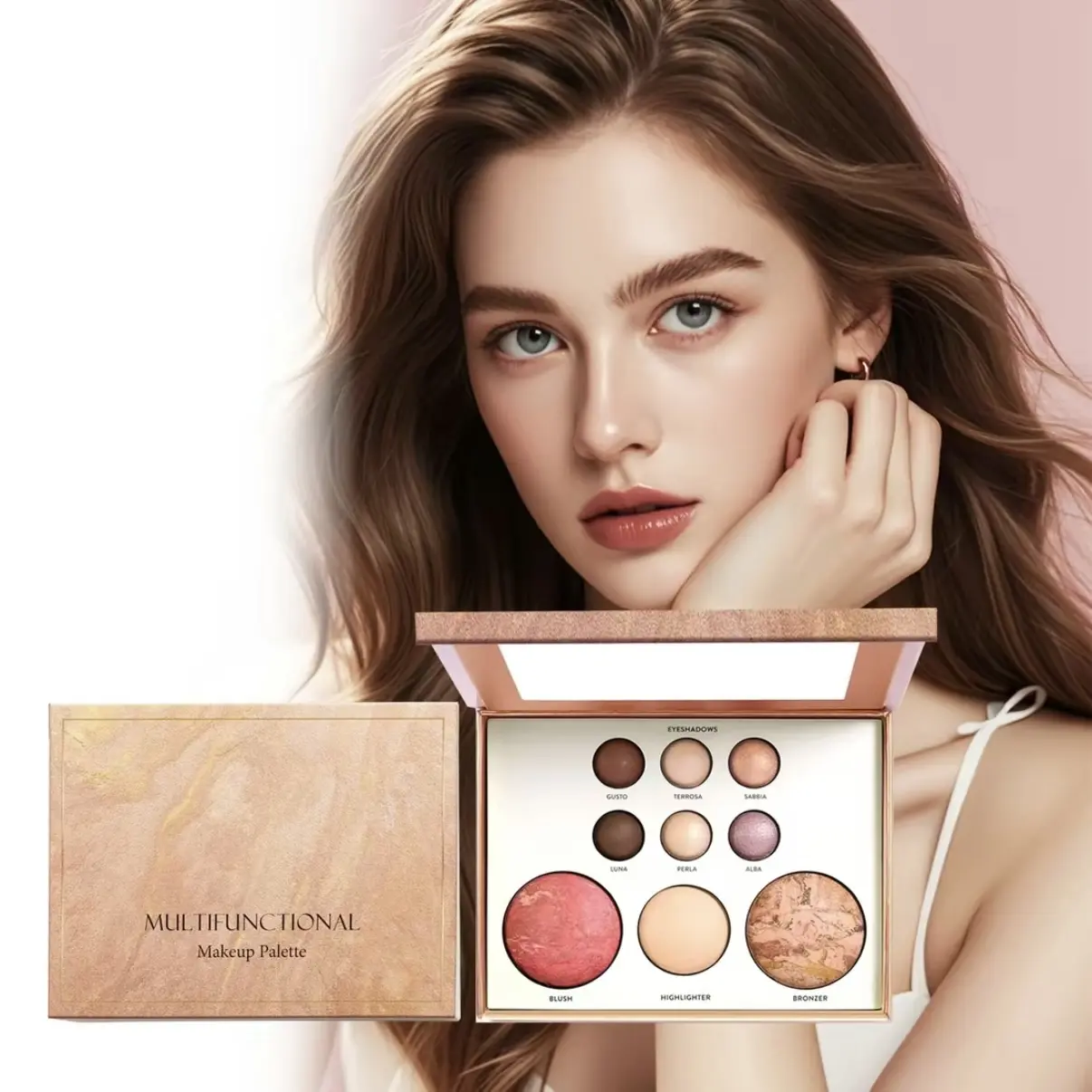 4-in-1 Oil-Free Full Face Powder Palette - Budget-Friendly Makeup Set with Eyeshadow, Blush, Bronzer & Highlighter for Daily Glam Cosmetics Glow Hues Kit