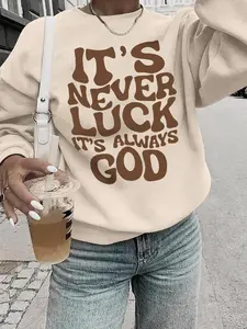 Women's Letter Print Round Neck Pullover, Fashion Casual Crew Neck Sweatshirt for Daily Holiday Outdoor Wear, Women Clothing for Fall & Winter