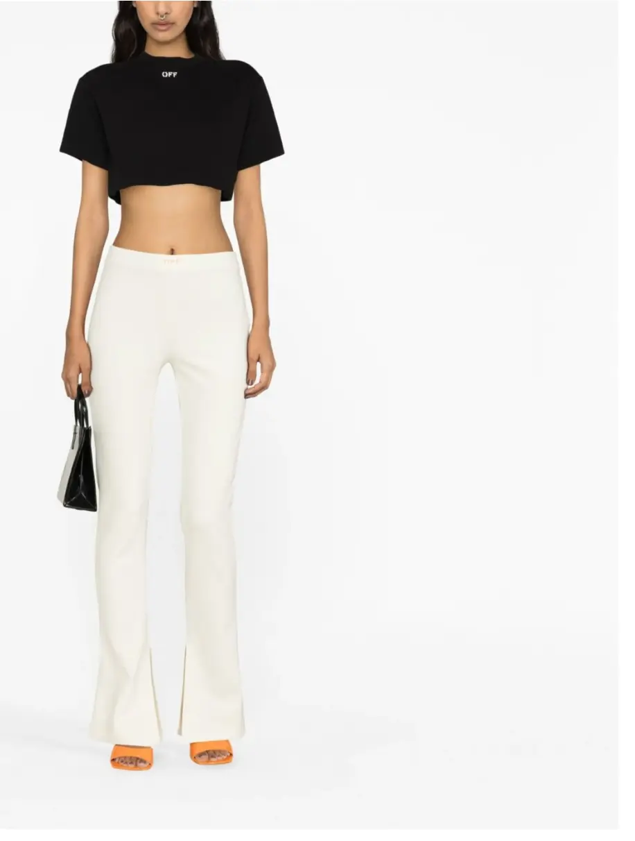 Off-White Women's Sleek Fitted Leggings with Flared Split Cuffs, Ivory White Streetwear Activewear Bottom