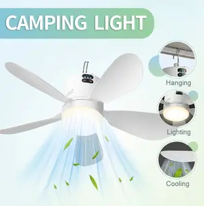 New 16-inch Portable Camping Fan, LED Light Equipped Ceiling Fan with Detachable Blades, USB Rechargeable with Hook, 2-in-1 Compact Camping Fan Light, Suitable for Gatherings, BBQs, Camping, Home Use, Outdoor Tents and Dormitories