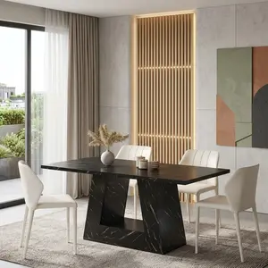 63 Inch Modern Rectangular Faux Marble Dining Table, Thickened MDF Sturdy Dinner Table Support 300LBS, Waterproof Scratch Resistant Household Eating Table, Multi-functional Leisure Desk for 4-6 People Home Kitchen Living Room Office Use