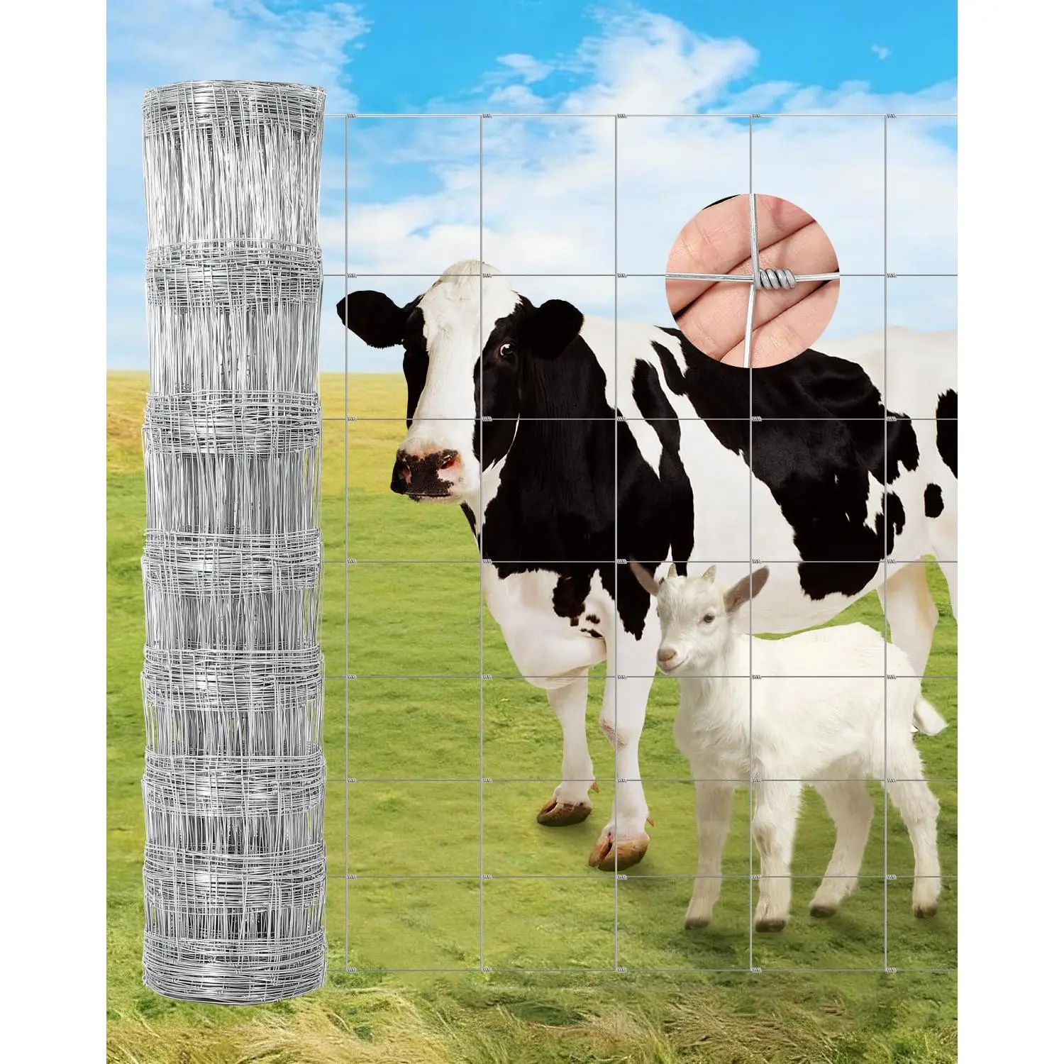 Heavy Duty Galvanized Woven Wire Farm Fence Roll - 4ft/5ft/6ft Sizes, 164ft/328ft Lengths (1.2x100M Option), 15GA Basic Model Silver Ranch Panel for Garden Cattle & Livestock