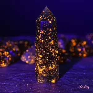 Natural Yooperlite Crystal Tower UV Reactive Gemstone Single Point Yooperlite Wand Crystal Obelisk Mineral Specimen Home Desk Decoration