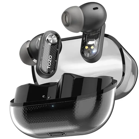 TOZO-Crystal Pods True Wireless Earbuds, ANC Noise Cancellation Headset with 10mm Hybrid Drivers, Dual Mics ENC AI Calls, Bluetooth 5.4, 35H Playtime, IPX5 Waterproof, Chargeable Gaming & Charging Station Compatible