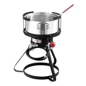 VEVOR 10 Qt Fish and Wing Fryer, Aluminum Propane Fish Fryer Kit, Outdoor Deep Fryer Seafood Pot with Thermometer, Strainer Basket, and 54, 000 BTUs Propane Burners, for Outdoor and Backyard Cooking