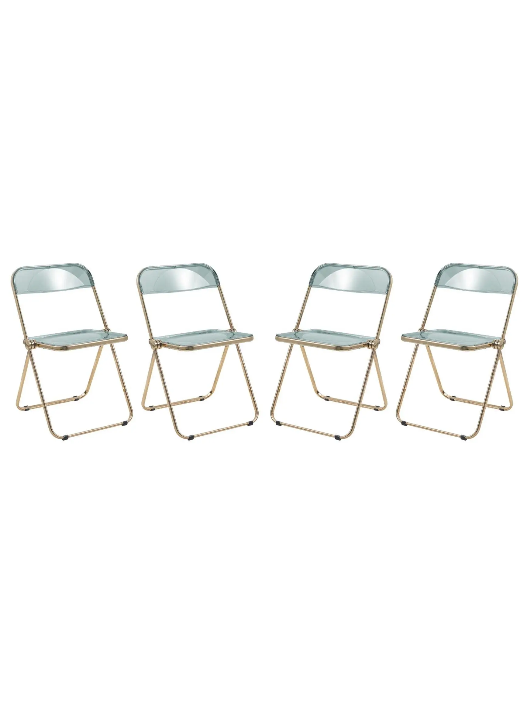 212 MAIN Lawrence Durable Transparent Acrylic Foldable Chairs (Set of 4) - Gold Metal Frame, Jade Green Seats, 30x19x18.5 in, Fully Assembled, Wipe Clean, Renter Friendly Space Saving Furniture for Offices, Dining Small Spaces