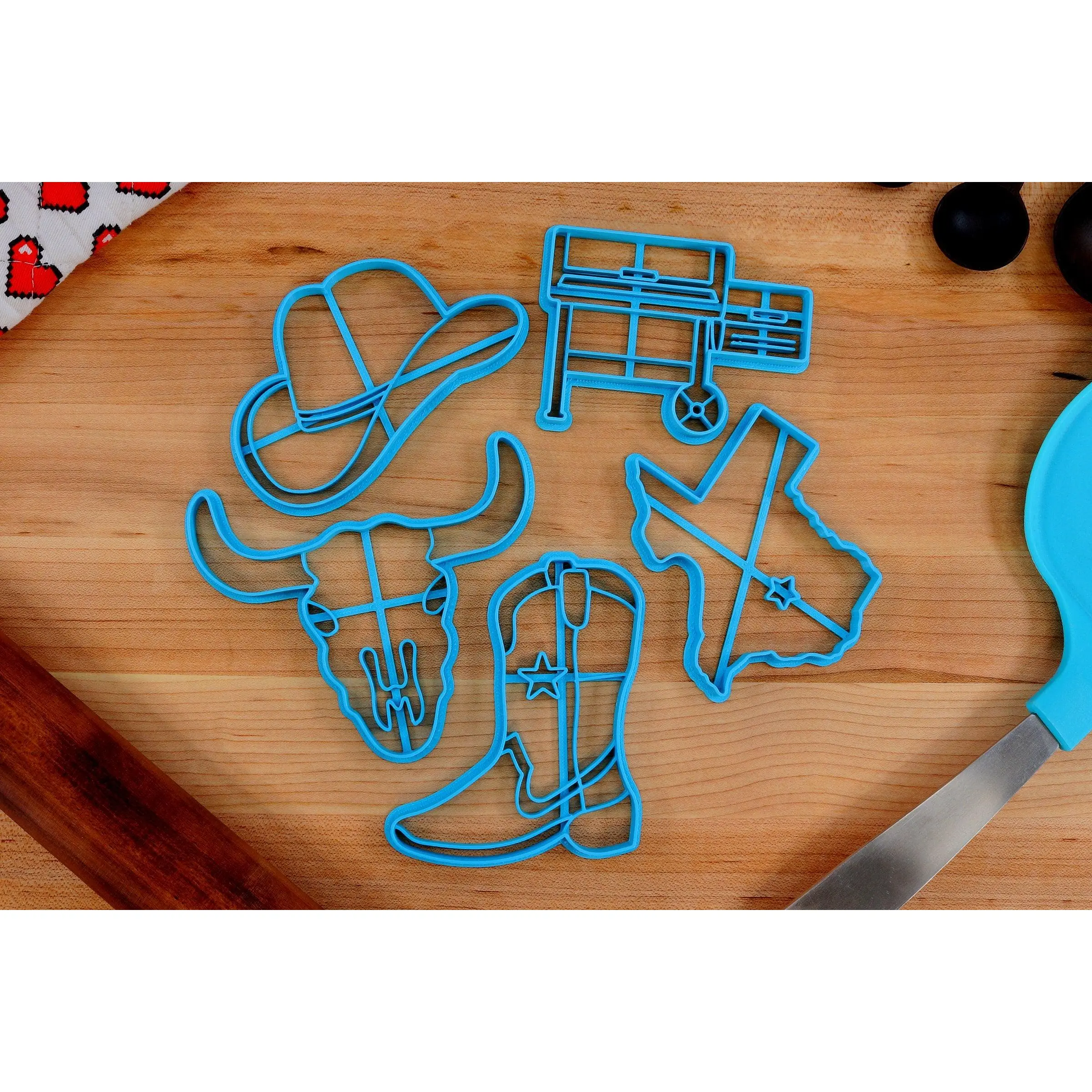 Texas Cookie Cutters - Texas State Outline, Cowboy Boot, Cowboy Hat, Longhorn Cattel, Smoker Grill
