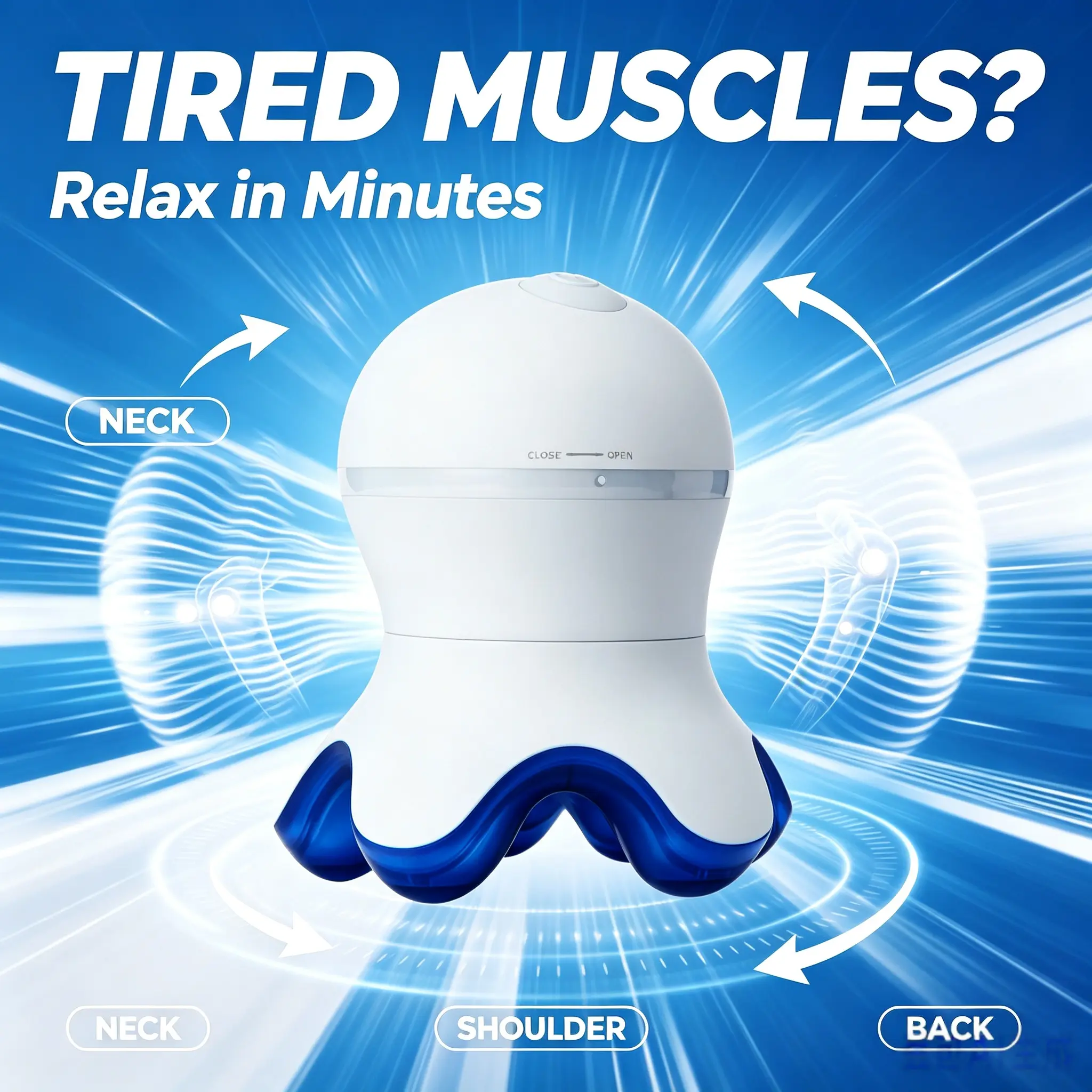 2026 New Octopus Mini Vibration Massager, Type-C Rechargeable Portable Body Massager for Neck, Shoulder, Back, Home Office Post-Workout Muscle Relaxation Self-Care Tool (Blue,white)