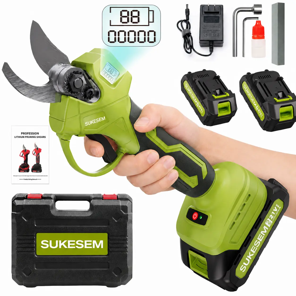 21V Electric Pruning Shears Cordless Garden Pruner with LCD Display, 1.6" Cutting Capacity Heavy Duty Branch Cutter for Tree Trimming, Yard Work, and Orchard Maintenance