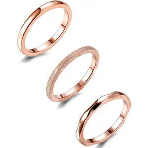 MILACOLATO 3Pcs 2mm Stainless Steel Women's Stackable Eternity Ring Band Engagement Wedding Ring Set 4-9