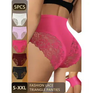 QUASTI Women's 5PCS Cross Design Lace Cut Out Knicker Briefs, Soft Comfy Mix Colors Breathable for Daily Wear Underwear, Women's Knickers, S-XXL