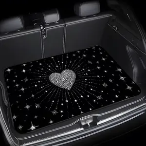 1pc Stylish Car Trunk Mat with Sparkling -Shaped Motifs and Glistening Heart | Black Background, Durable Polyester, Keeps Trunk Dry & Clean, Adds to Vehicle Interior, Car Trunk Protector Mat, Car Accessories