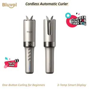 【DealsForYouDays】Bluvol Cordless Automatic Portable Rotating Curling Wand for Beach Waves, Dual Voltage, Rechargeable & Travel-Friendly, Safe Tangle-Free Curler, Gift summerwins