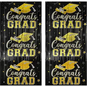 Gradution Party Suppiles Backdrop Decoration 2026, Claas of 2026 Streamer Tinsel Foil Fringe Curtains, Photo Booth Prop Backdrop, Black Grad Photo Backgrounds