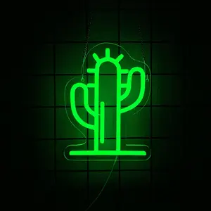 Cactus Neon Sign Potted Neon Light Cactus With a Flower LED Light Sign Plant Sign Houseplant Decoration Neon Aesthetic Decor for Bedroom Flower Store Birthday Holiday