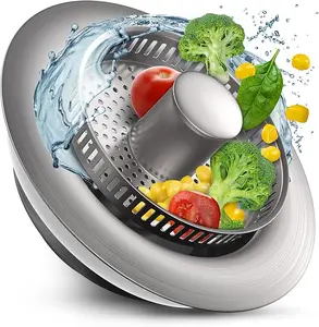 Upgraded 3 in 1 Kitchen Sink Drain Strainer - Stainless Steel Sink Stopper, Anti-Clogging Sink Food Catcher Basket,for US Standard 3 1/2 inch Drain