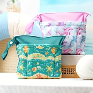 Set of 2 Reusable Wet And Dry Bags Featuring Dual Zippered Compartments, Ideal for Travel, Beach Outings, Daycare, And Storing Soiled Items, As Well As for Yoga Or Gym Use for Swimsuits Or Damp Clothing
