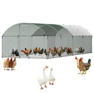 【Summervibes】VEVOR Large Metal Chicken Coop, 9 x 25 x 6.6 ft, Walk-in Chicken Run House with Waterproof Cover & Sturdy Frame, Dome Roof Poultry Cage Duck Pen for Rabbit Hen Goose Outdoor Backyard Farm Use