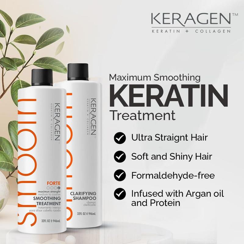 KERAGEN Brazilian Keratin Smoothing Treatment - Professional Frizz Control & Hair Straightening System
