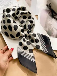 French Large Polka Dot Print Scarf, Multifunctional Silk Headscarf Hair Tie Belt, All Seasons Use, Elegant Design, Fashion Hair Scarves