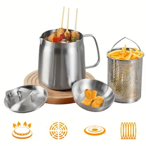 67oz 304 Stainless Steel Deep Fryer Pot with Oil Filter Basket & Lid for Tempura French Fries Chicken Gas & Induction Compatible Kitchen Appliances Utensils