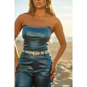 Women's Metallic Corset Tank Top - Blue