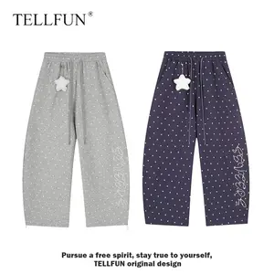TELLFUN Women's Trending Y2K Streetwear Vintage Baggy Barrel Sweatpants - Unisex Adjustable Mid Waist Elastic Drawstring, Embroidered Low-Fit Bottoms, All Seasons Machine Washable Comfortable Casual Everyday Pants