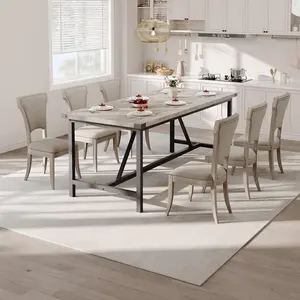 【GARVEE】Industrial Dining Table, 70.87" L x 29.53" W x 29.53" H, Rustic Gray, Rectangular Design, Seats 6-8 People, Heavy Duty Construction, Easy Assembly