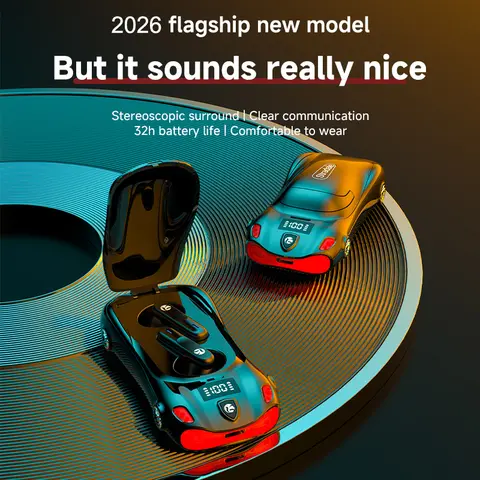 SHUOMENG Car-Style True Wireless Earbuds - Low Latency Bluetooth Audio Headphone, Noise Canceling TWS, Portable Hands Free, Long Battery Life, Pocket-Ready Black Design
