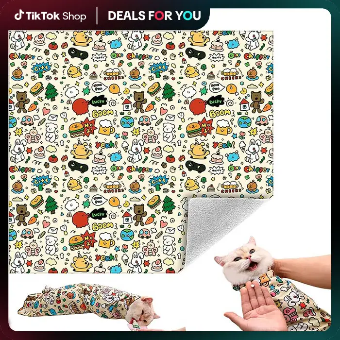 Reusable Cat Grooming Wrap – Washable Self-Adhesive Anti-Scratch Restraint Wrapfor Stress-Free Nail Clipping, Face Cleaning, Medication ， Multifunctio